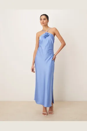 Y.A.S Halter neck satin maxi dress with corsage detail in provence