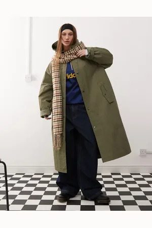 COLLUSION Longline trench jacket in khaki