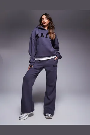 Kaiia Embroidered logo wide leg sweatpants in dark - part of a set