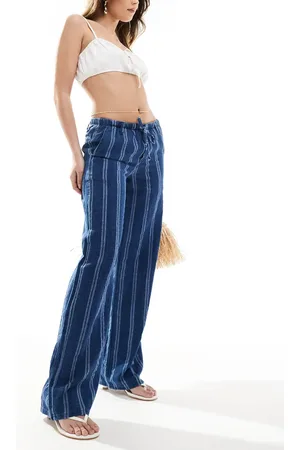 Pull&Bear Striped pants with elastic waist in blue