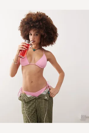 Monki Mix and match triangle tie up bikini top in light dusty