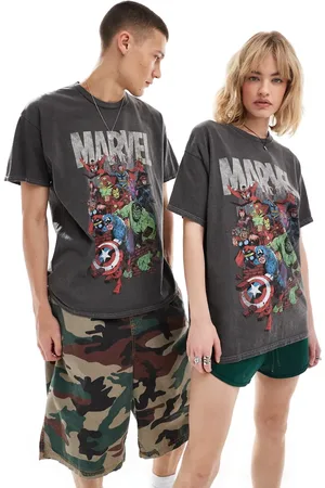 Reclaimed Unisex Marvel licensed T-shirt in washed charcoal