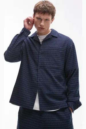 Topman Long sleeve mid weight blue plaid shirt