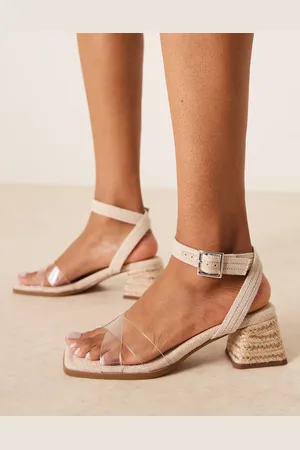 ASOS Hopefully block heel mid sandals in and natural