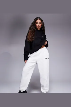 Kaiia Petite embroidered logo cuffed sweatpants in light heather