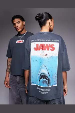 ASOS Unisex boxy oversized licensed t-shirt with JAWS prints in washed