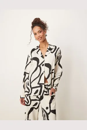 AWARE Oversized satin shirt in black and white print - part of a set