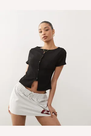 Reclaimed Textured slash neck button up top in