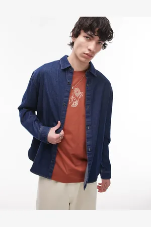 Topman Long sleeve washed canvas overshirt in raw denim