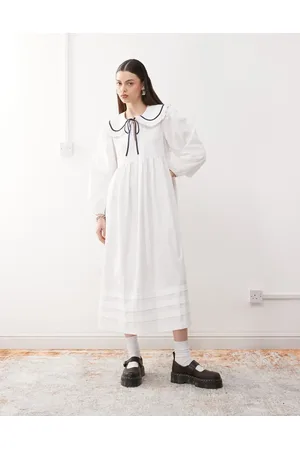 Reclaimed Frill collar midi smock dress in poplin