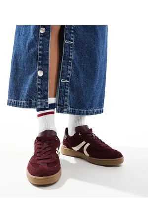 Stradivarius Rubber sole leather sneakers in burgundy