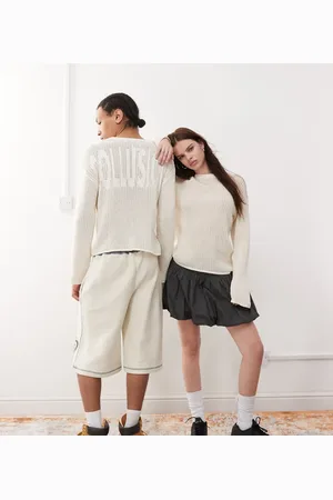COLLUSION Unisex crochet branded sweater in pale