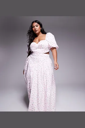 ASOS Curve cotton sateen maxi skirt with bow back in ditsy floral - part of a set