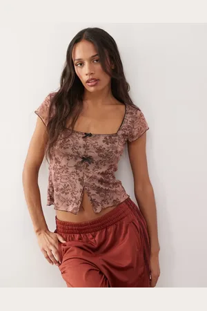 Reclaimed Square neck mesh top in paisley print