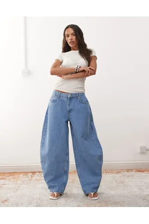 Reclaimed Barrel leg studded jeans in mid wash