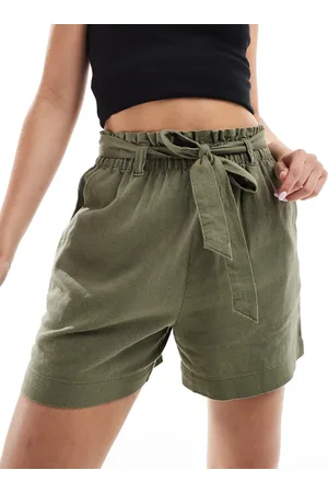JDY Tie waist linen mix shorts in khaki - part of a set