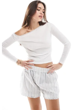 Cotton On Cotton On claire lace trim off shoulder long sleeve top in