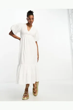 New Look Shirred button through mini dress in