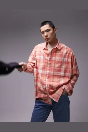 Topman Long sleeve relaxed plaid shirt in