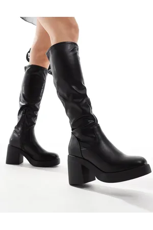 SEQWL Knee-high sock block heel boots in
