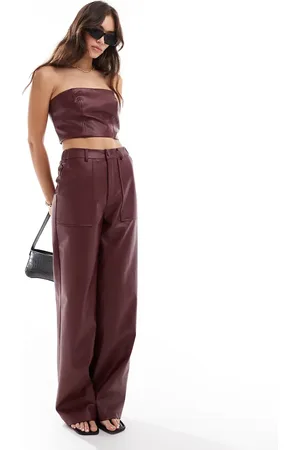 Extro & Vert PU high rise pants in burgundy - part of a set