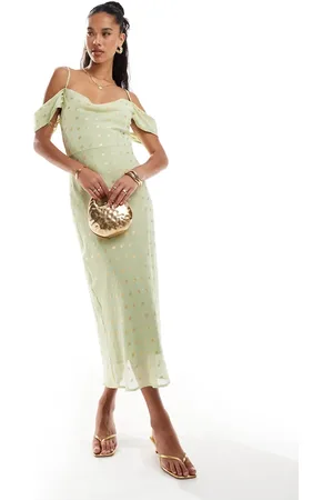 Style Cheat Cowl neck cami maxi dress with gold flecks in sage