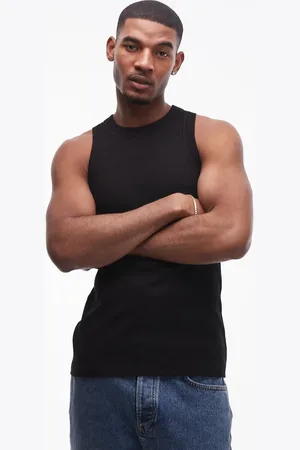 Topman Fitted ribbed tank top with high neck in