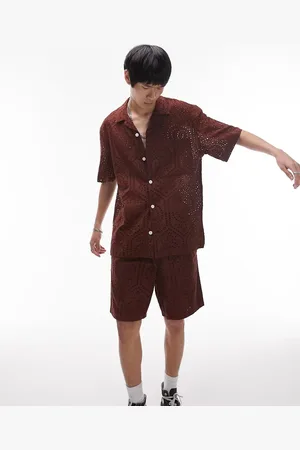 Topman Short sleeve relaxed fit revere eyelet shirt in