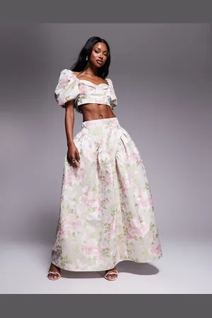 ASOS Jacquard maxi skirt with bow back in tulip floral - part of a set