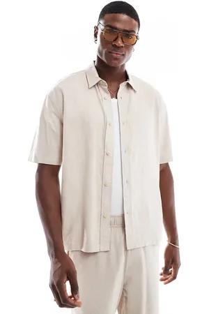 Bershka Linen rich shirt in beige - part of a set