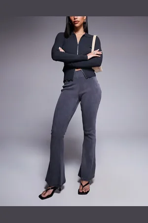 Good For Nothing Ribbed panel detail flare pants in charcoal