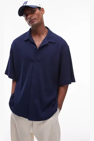 Topman Oversized fit waffle knit button up shirt in