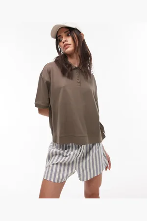 Topshop Short sleeve boxy polo in khaki