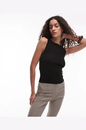 MANGO Round neck ribbed tank top in
