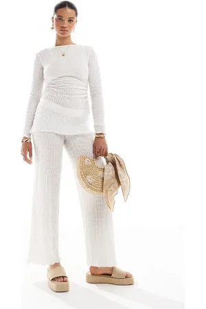 Pull&Bear Textured wide leg pants in ecru - part of a set