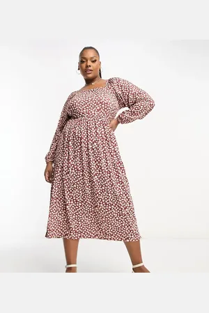 Yours Exclusive long sleeve square neck balloon sleeve midi dress in floral