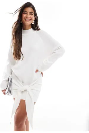 SNDYS Premium knitted knot front drape detail mini sweater dress in