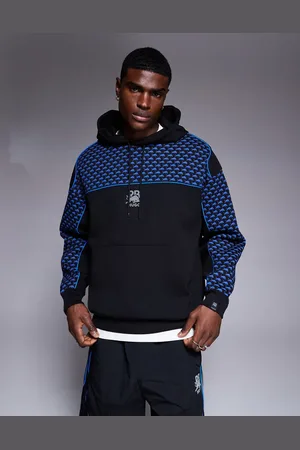 HUGO BOSS Bull Racing capsule Dilverston blue piping logo print oversized hoodie in