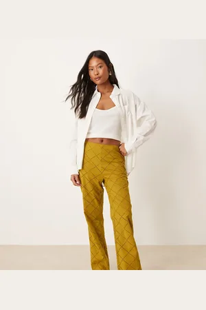 ASOS Petite straight leg pants with geo cutwork in olive