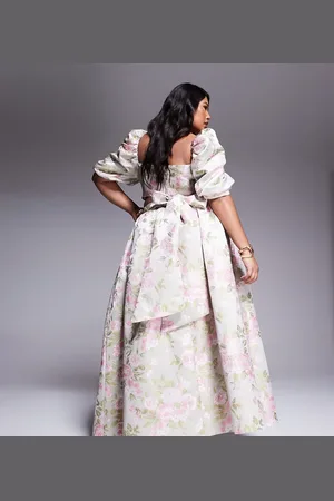 ASOS Curve jacquard maxi skirt with bow back in tulip floral - part of a set