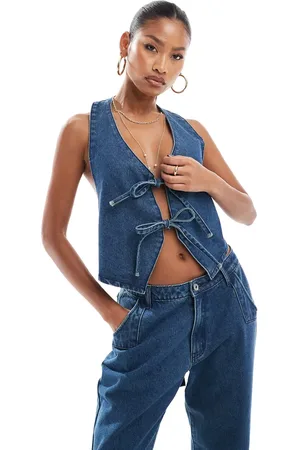 Aria Cove Denim tie detail vest in mid - part of a set