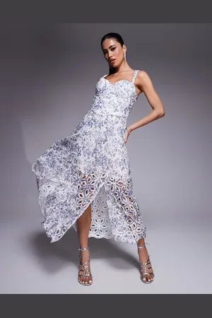 Lavish Alice Sequin eyelet a-line midi dress in porcelain print