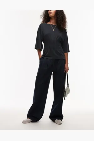 MANGO Melissa pleat front slouchy jeans in dark