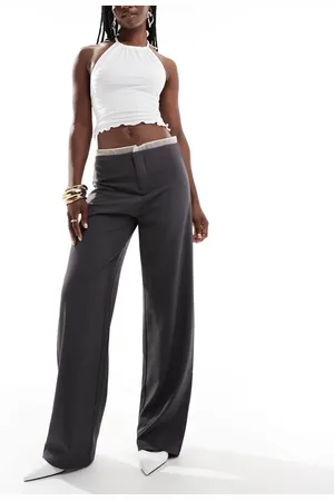 Pull&Bear Contrast tulle insert waist tailored pants in