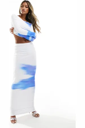 Simmi London Simmi placement print maxi skirt in white and blue - part of a set