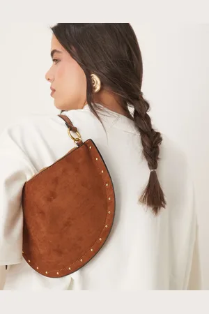 ASOS Faux suede scoop studded shoulder bag in tan