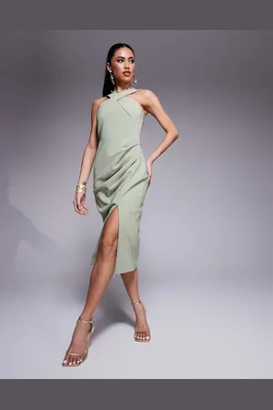 Lavish Alice Halterneck midi dress in sage
