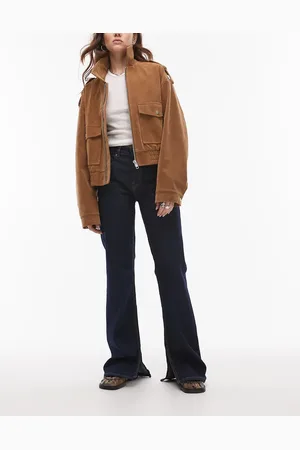 MANGO Elle slit hem flare jeans in dark