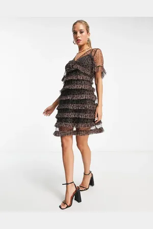 Never Fully Dressed Tiered mesh mini dress in leopard