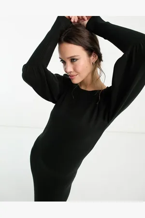 French Connection Volume sleeve knitted midi dress in